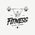 Muscle man weight lifted fitness logo Royalty Free Stock Photo