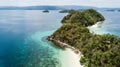 Awesome aerial view of isolated islands in the Philippines. Island hopping tour in Port Barton, Palawan Royalty Free Stock Photo