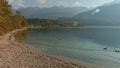 Awesome autumn scene at shore of the lake Bohinj in Slovenia.