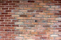 Old, weathered brick wall with obvious signs of repair throughout Royalty Free Stock Photo