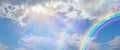 Beautiful vibrant double rainbow Cloudscape Background Royalty Free Stock Photo
