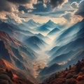 Awesome bright sunset in the mountains, landscape