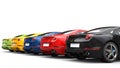 Awesome colorful sports cars in a row - tail view