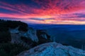 Awesome colorful sunset over the mountain hills