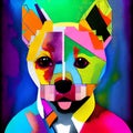 Awesome computer artwork collage of a colorful pop art dog portrait - generative AI
