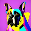 Awesome computer artwork collage of a colorful pop art dog portrait - generative AI