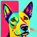 Awesome computer artwork collage of a colorful pop art dog portrait - generative AI
