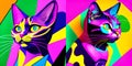 Awesome computer artwork of a colorful pop art cats portrait - generative AI