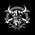 AWESOME DESIGN ANGRY VIKING WARRIOR HEAD WITH AXE BLACK AND WHITE VECTOR Royalty Free Stock Photo