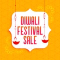 Awesome diwali festival sale banner with hanging diya lamps