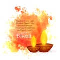 Awesome diwali festival wishes with watercolor splash and diya