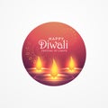 awesome diwali greeting card design with burning diya for festival of lights