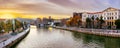 Awesome evening panoramic view of embankment Estuary of Bilbao and and University of Deusto