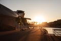 Awesome evening panoramic view of The Guggenheim Museum designed by Frank Gehry and embankment Estuary of Bilbao