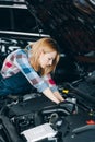Awesome female technician repairing machinery