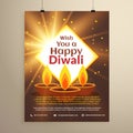 awesome happy diwali festival invitation flyer template with three diya. Diwali greeting design
