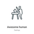 Awesome human outline vector icon. Thin line black awesome human icon, flat vector simple element illustration from editable Royalty Free Stock Photo