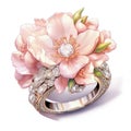 Awesome Floral Diamond Pink Pearl Wedding Ring