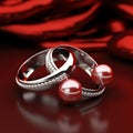 Awesome Diamond Red Pearl Wedding Rings