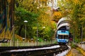 Awesome landscape photo of Funicular on autumn day. It connects historic Uppertown and lower neighborhood of Podil