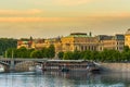 Awesome looking buildings and standout landmark buildings along a tributary of the Vltava River under the sunset Royalty Free Stock Photo