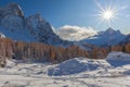 Awesome Mount Pelmo and Mount Civetta northern side winter panorama