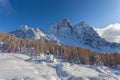 Awesome Mount Pelmo northern side winter panorama in a sunny day