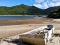 Awesome nature view beach with broken traditional sampan in Luk keng Tsuen Sunny Bay hongkong Island