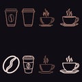 Awesome Neon Coffee Icons Set. Royalty Free Stock Photo