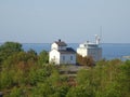 A awesome old church and pilots house in archipelago by the gulf of Finland Royalty Free Stock Photo