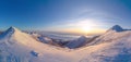 Awesome pano of sunrise above the Ohotskoye sea and Zdanko mountain on Sakhalin island