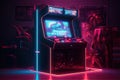 Awesome picture arcade machine neon lights bright effects Future gaming concept