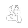 Awesome and pretty hijab girl wearing headscarf continuous one line drawing illustration isolated on white background