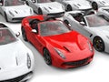 Awesome red sports car stands out amongst many white ones