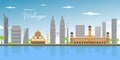 Awesome scenic panorama cityscape view in the middle of Kuala Lumpur city center. Cityscape early morning sunrise scene at Lake