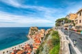 Awesome seaside and town Scilla with old medieval castle on rock Castello Ruffo Royalty Free Stock Photo