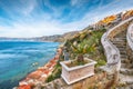 Awesome seaside and town Scilla with old medieval castle on rock Castello Ruffo Royalty Free Stock Photo