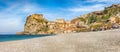 Awesome seaside town village Scilla with old medieval castle on rock Castello Ruffo Royalty Free Stock Photo