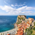 Awesome seaside and village Scilla with old medieval castle on rock Castello Ruffo Royalty Free Stock Photo