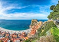 Awesome seaside and village Scilla with old medieval castle on rock Castello Ruffo Royalty Free Stock Photo