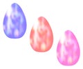 Awesome set of thee colorful Easter eggs with bright highlights isolated on the white background. Design collection