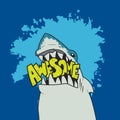 Awesome shark poster drawing cartoon vector illustration