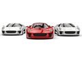 Awesome sports cars - red and white side by side - front view