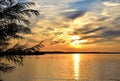 Awesome Sunset with dramatic clouds  in the sky over sea. Landscape Of Lake in sunrise. Sunset sea horizon view. Nature at dusk Royalty Free Stock Photo