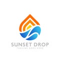 Awesome Sunset Drop Logos Design Vector Illustration Template