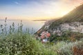 Awesome sunset and seascape near Taormina resorts and Etna volcano mount Royalty Free Stock Photo