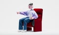 Awesome Travor laughing on cinema chair. Online cinema concept. Highly detailed fashionable stylish abstract character