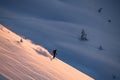 awesome view of active male skier sliding down on mountain slope