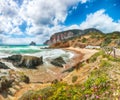 Awesome  view of beach Portu Cauli in Masua with Pan di Zucchero at background Royalty Free Stock Photo