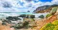 Awesome  view of beach Portu Cauli in Masua with Pan di Zucchero at background Royalty Free Stock Photo